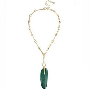 NWT Robert Lee Morris Goldtone Green Malachite Stone Sculptural Pendant Necklace
